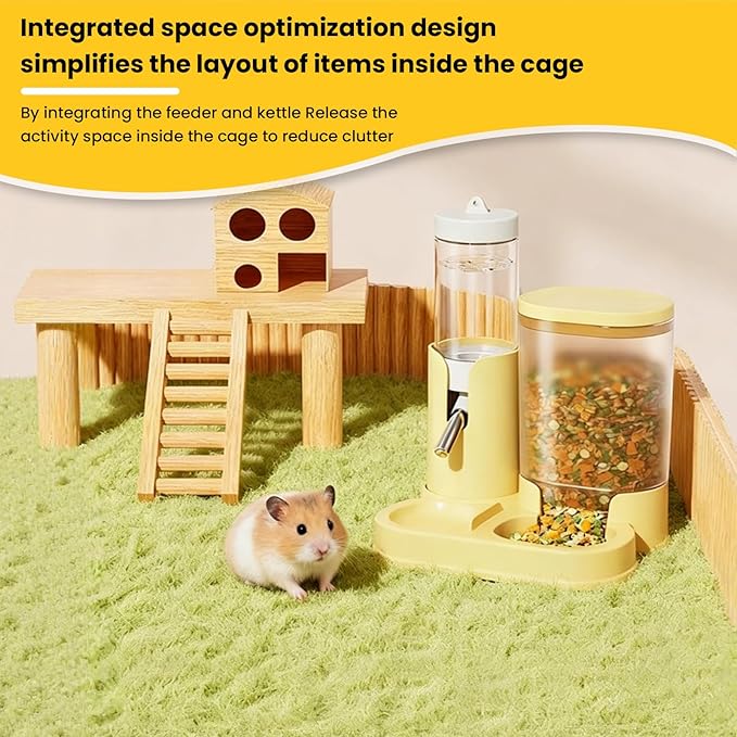Hamster Water Bottle & Automatic Feeder Combo, No Drip Guinea Pig Water Bottle with Stainless Steel Nozzle, BPA Free Transparent Dispenser for Hamsters Guinea Pigs Gerbils