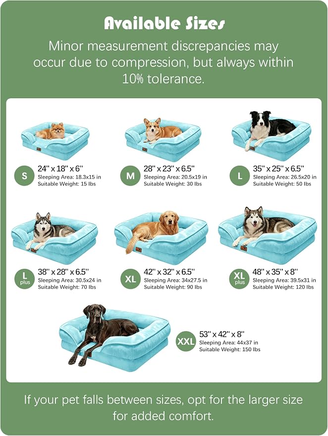 Spotted Play Orthopedic Dog Bed with Sides - Sofa Beds for Large Dogs, Supportive Foam Pet Couch Bed with Washable Removable Cover, Waterproof Lining and Non-Slip Bottom, Ice Blue - L