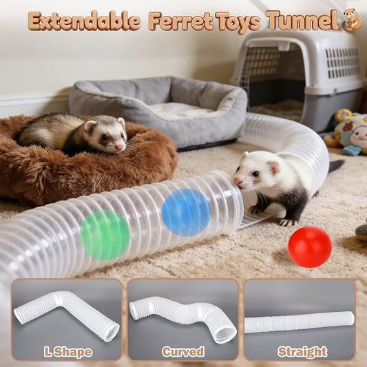 Mity rain Ferret Toys with 3 Balls Inclueded | Collapsible Tunnel Tube Accessories for Ferrets, Guinea Pigs, Hamsters, Expandable Interactive Toys Supplies for Small Pets