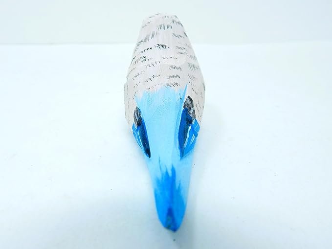 Selsela Hand-Carved Blue Parakeet Figurine - Miniature Wooden Budgie Bird Statue Sculpture, Handmade Animal Sculpture, Vibrant Home Decor & Collectible Gift