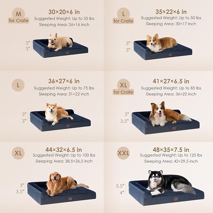 EHEYCIGA XXL Dog Bed Memory Foam, Orthopedic Giant Dog Bed Jumbo with Washable Removable Cover, Waterproof Pet Sofa Couch with Nonskid Bottom, 48x35x7.5, Navy Blue