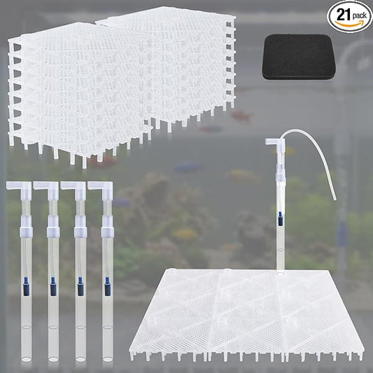 Sieral Under Gravel Aquarium Filter for 40-55 Gallon Tanks, 16 Pcs 5.7'' x 5.7'' Clear Plates, Under Gravel System with 4 Uplift Tube and 1 Filter Cotton, for Fish Tank Fresh and Saltwater