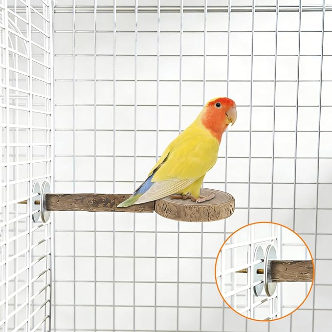 2 PCS Natural Wood Bird Perches for Cage, Multi-Branch Parrot Perch Stand with Fork & Platform, Cage Accessories for Parakeet Cockatiel Lovebirds Conures