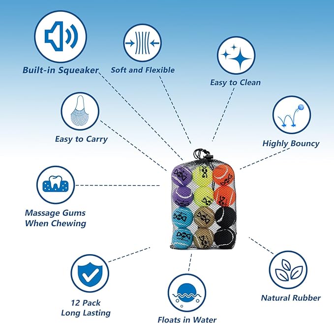 INSUM Small Tennis Balls for Dogs - 12 Pack 2.0" Squeaky Dog Balls for Small Breed, SGS Certified Non-Toxic, Interactive Fetch Toys, Perfect for Outdoor & Indoor Play
