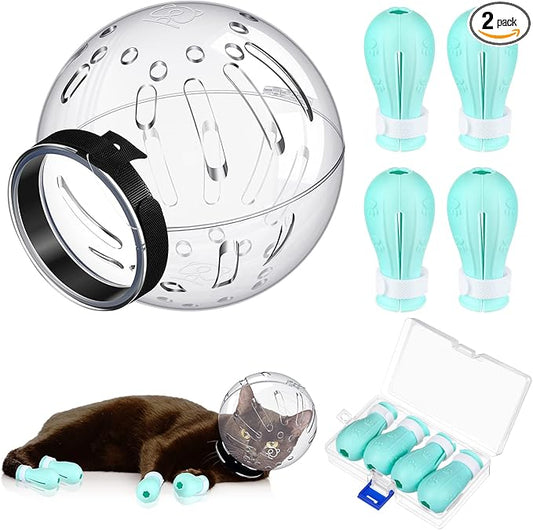 Cat Muzzle for Grooming Cat Adjustable Hood with Paw Covers, Kitten Breathable Anti Bite Muzzles Anti Scratch Boots Silicone Pussy Shoes Boots Kitten Paw Protector for Pet Bathing Shaving(Large)