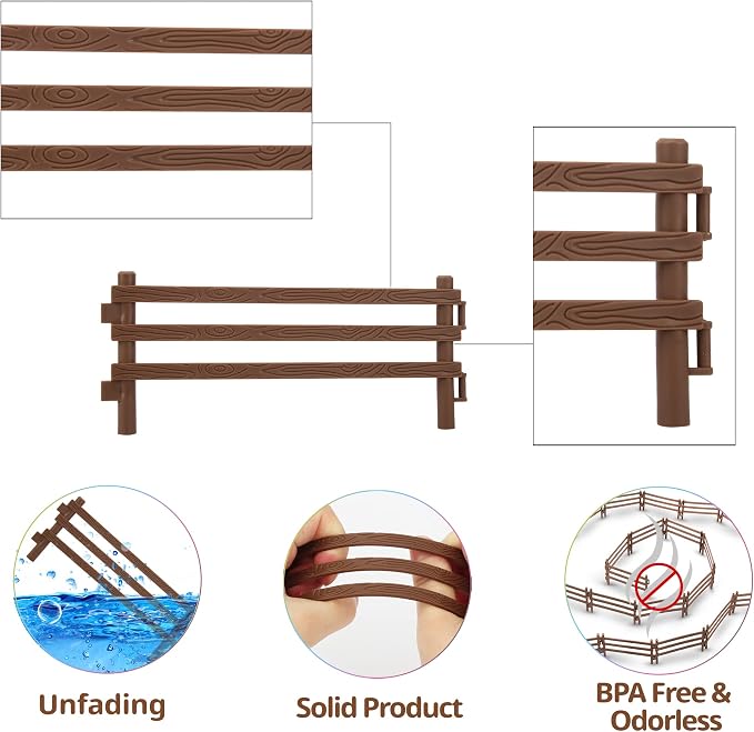 Toymany 24PCS Plastic Corral Fencing Playset Accessories for Farm Animals Figurines, Cake Toppers - Educational Gift for Kids and Toddlers