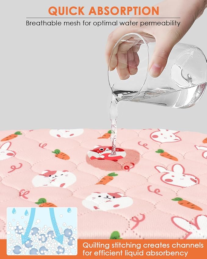 Bissap 3 Packs Guinea Pig Cage Liners, 47''X24'' Washable Guinea Pig Pee Pads Non Slip Reusable Fast and Super Absorbent Bedding for Small Animals Rabbit Hamster Chinchillas Rat - Pink