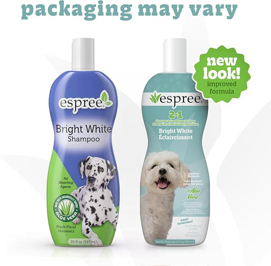 Espree Bright White Shampoo & Conditioner for Dogs, Stain-Removing, Brightening Formula for White Fur and Light-Coated Pets, Gentle and Hydrating for Sensitive Skin, 20oz