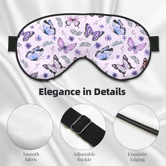 Butterflies Sleep Mask Breathable Soft Eye Mask for Sleep for Women Men Lightweight Eye Cover for Travel, Night Work, Nap, Office