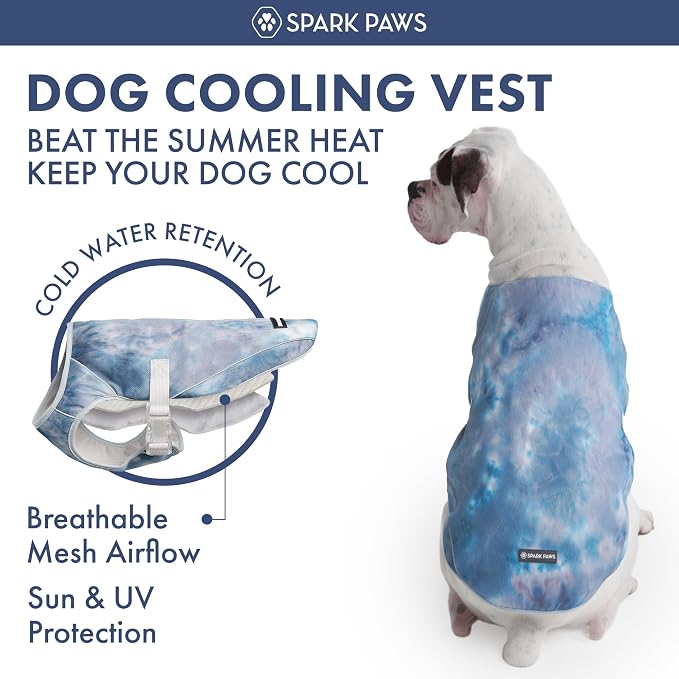Spark Paws Dog Cooling Vest - SPF 50 UV Sun Protection - Summer Heat Relief Gear for Dogs, Lightweight, Evaporative Cooling - Dog Anxiety Relief Vest During Hot Days - Ice Blue, Small