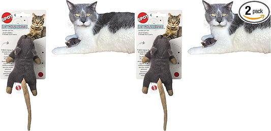 SPOT Flat Mouse Frankie with Catnip - Cat Toy, Fuzzy Mice with Catnip and Crinkle Sound, Perfect Size for Pouncing on, Chasing, Hunting - 5.5in Plush Toys, Assorted Colors (Pack of 2)