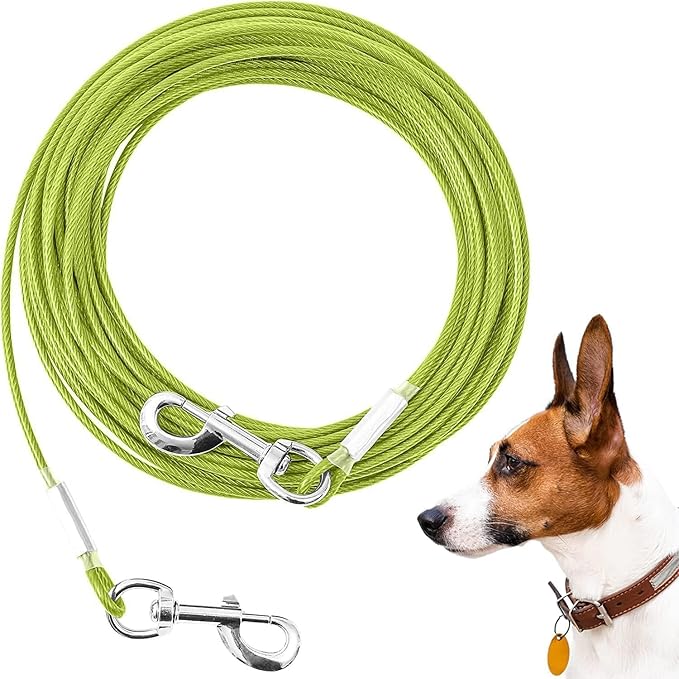Tie Out Cable for Dogs,10/20/30/50/100FT Dog Leads for Yard Chew Proof,Heavy Duty Tie Out Cable for Large Dogs Up to 125lbs,Dog Runner Tether (Green, 125Ibs 150ft)
