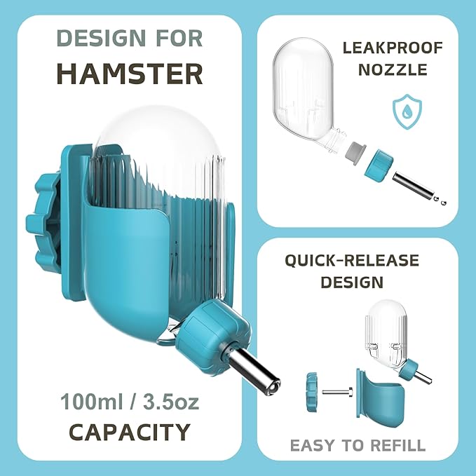Hamster Water Bottle, 3.4 oz Freestanding Water Dispenser for Syrian Dwarf Hamster Mouse Rat Degu