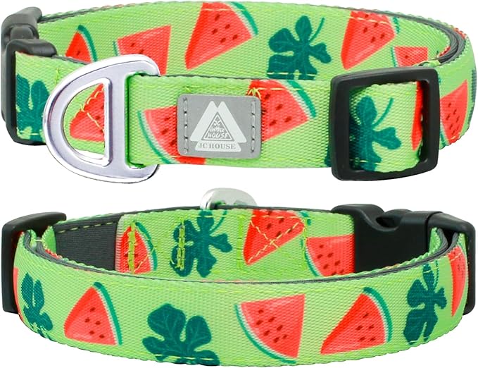 Cute Dog Collar, Summer Watermelon Pattern Adjustable Breathable Collar with Reflective Logo, Comfortable Padded Design Fits for Medium, Large Dogs, Neck Size 12’’-20’’ (Watermelon, M)