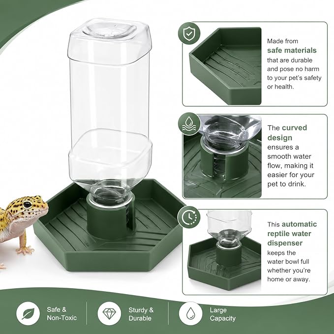 Reptile Water Dispenser, Terrarium Tank Reptiles Food Feeders Bowl, Reptile Water Feeder, Automatic Water-Dispenser, Bearded Dragon Water-Bowl, Small Water-Dish for Lizards Turtles Snake (12.5x10.8cm)