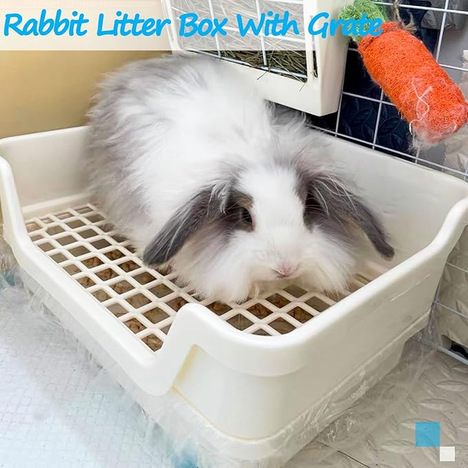 Hamiledyi Extra Large Rabbit Litter Box Pet Corner Toilet Small Animal Potty Trainer Huge Bunny Litter Pan with Plastic Grate Deep Dump Tray for Adult Guinea Pigs Chinchillas Ferrets Galesaurs
