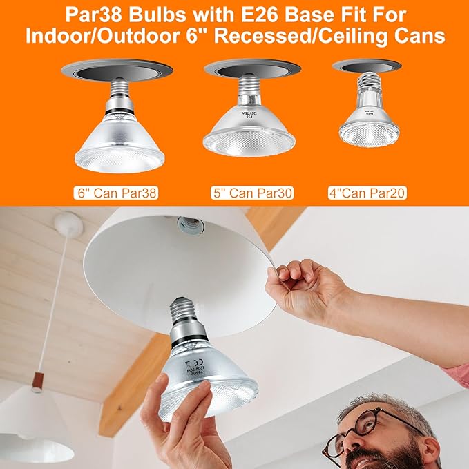 PAR38 Halogen Floodlight Bulbs 90 Watt 120V, PAR38 Halogen Light Bulbs Dimmable 4 Pack for Indoor and Outdoor Flood Light, Reptile Heat Lamp Soft White 2800K, E26 Base Bulbs 4050LM