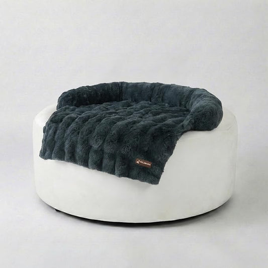 Pelsbarn Dog Bed for Couch, Luxurious Sofa Bed for Dogs with Non-Slip Oxford Bottom - Faux Rabbit Fur with Removable Cover, Small, Gray - 28x28 in