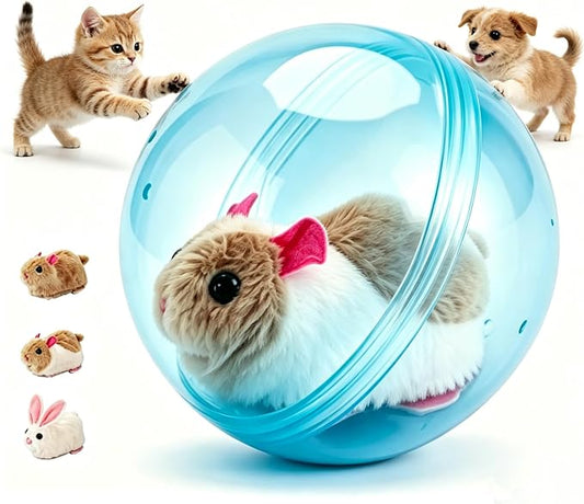 2026 New Self-Rolling Interactive Cat Ball, Realistic Animal Automatic Moving Toy, 360° Spin Chasing Ball for Cats & Dogs(Blue, Mouse-B)