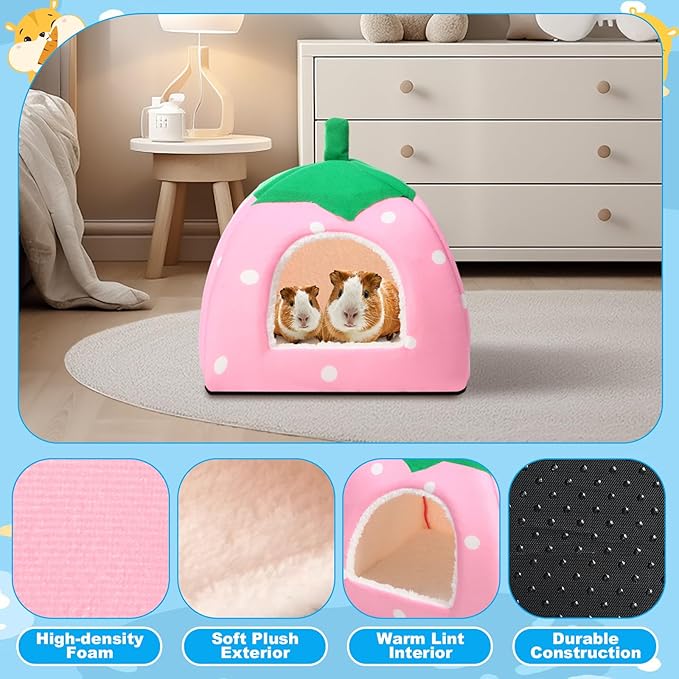 Youyole 13 Pcs Guinea Pig Starter Kit Hamster Toys Bed Guinea Pig Cage Accessories with Tunnel Grass Mats Pet Food Bowl for Christmas Chinchillas Hedgehogs Ferrets Rabbit Hideout Essentials(Pink)