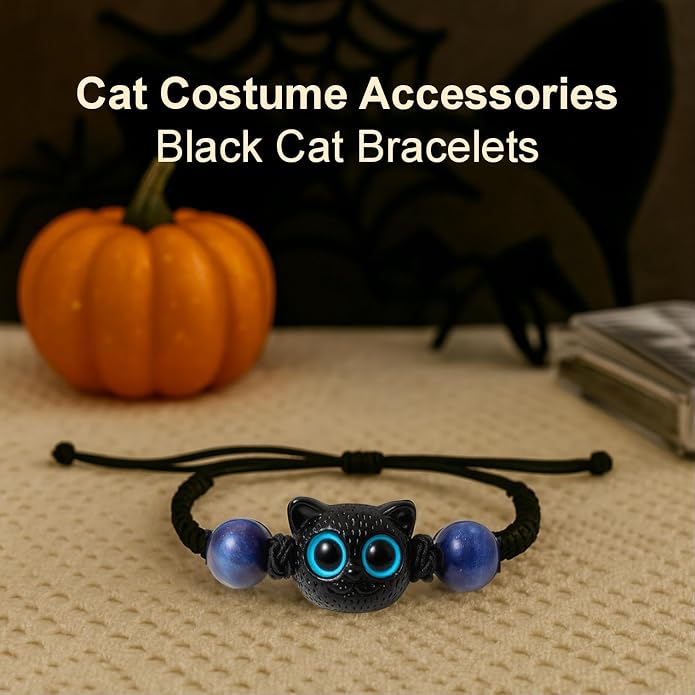 Halloween Black Cat Costume Accessories - Black Cat Bracelet, BlackCat National Day Jewelry, Cat Lovers Gift for Women & Girls