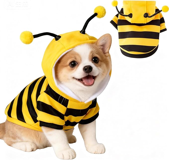 Bumblebee Cat Costume for Sphynx & Small Dogs, Fit Halloween, Yellow, XS | Cute Bee Stripes Hoodie, Soft Warm Fleece, Holiday Cosplay Outfit, Daily Leisure Wear, Easy to Put, Safe for Leash Walking