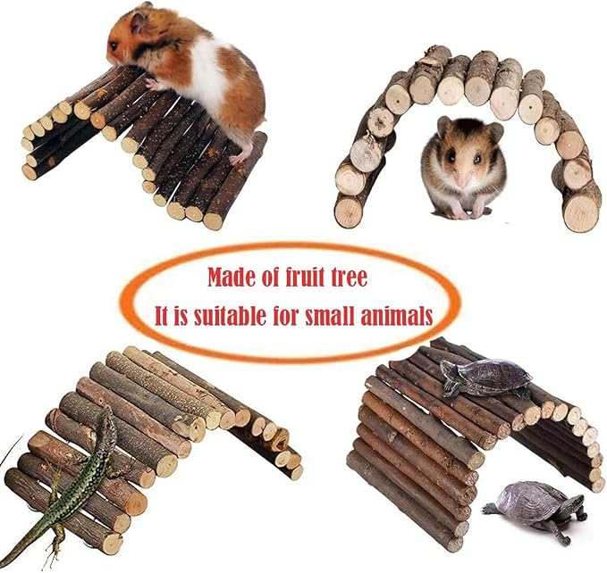 Hamiledyi Hamster Bridge Wooden Bridge Toy Rat Ladder for Small Animals Cage Wood Ladder Natural Hideout for Guinea Pig Chinchilla Ferret Reptile (Pack of 6) (6 Ladders)