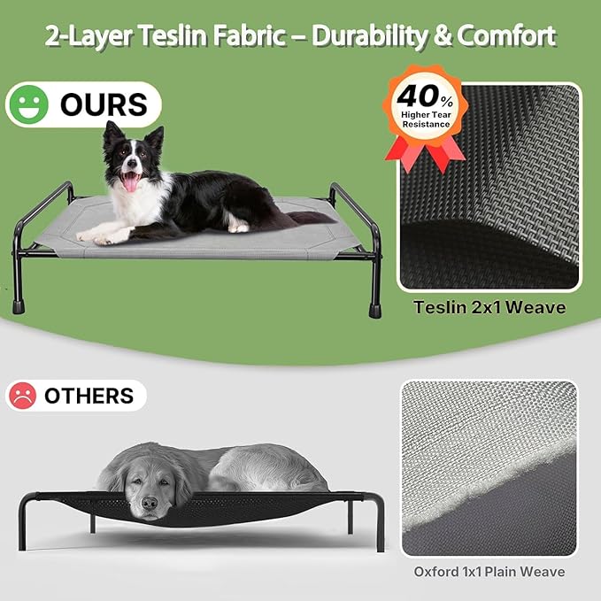 Ekisemio Cooling Breathable Elevated Dog Bed with Metal Frame for Large Dogs, Grey