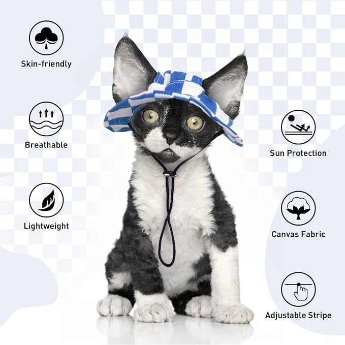 QBLEEV Cat Hats for Cats Only, Sphynx Hat with Ear Hole, Summer Cowboy Hats | Breathable kitten headwear mini sun sombrero caps, pet chihuahua sunscreen baseball outdoor climbing cap for birthday party