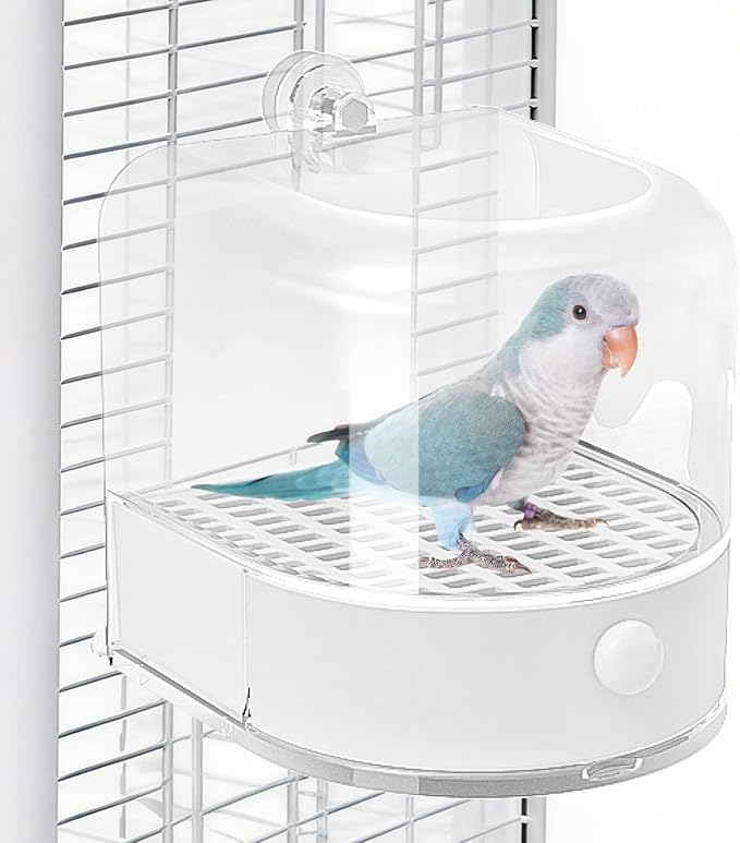 mini&moe Bird Bath for Cage, 4 in 1 Multifunction Birds House/Bath/Litter Box/Feeder Room, Bird Cage Accessories for Pet Birds Conure Budgies Cockatiels Lovebird,Finches, Parakeets, Mannikin, White