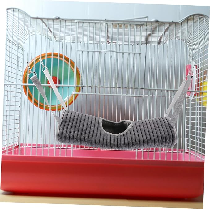 Small Pet Hanging Hammock Tunnel for Ferrets and Hamsters Grey Plush Warm Bed with Funny Tube Design Easy to Install Cage for Rest Play and Sleep