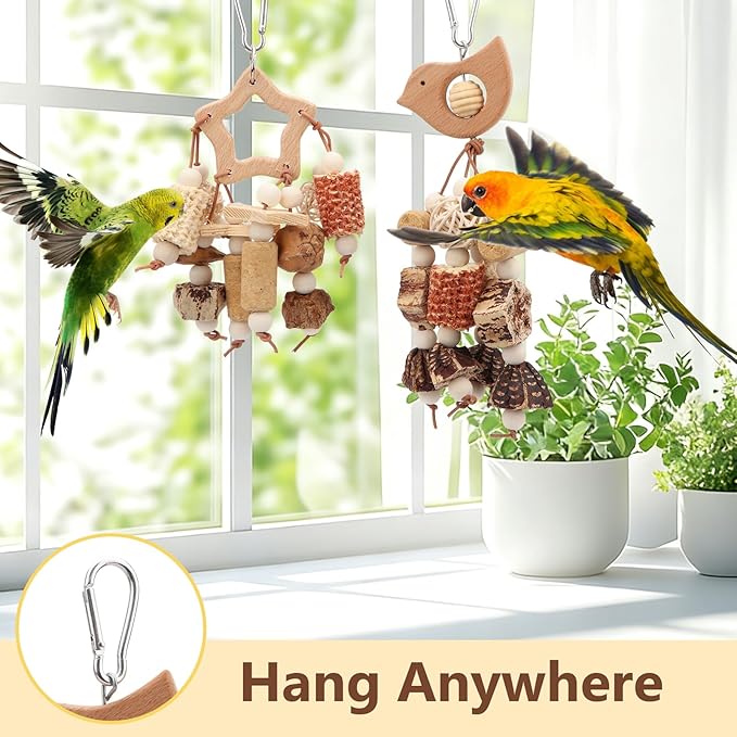 Litewoo 2PCS Natural Bird Foraging Parrot Shredding Toys Hanging Wood Conure Chewing Toys Bird Cage Accessories for Budgie Lovebird Cockatiel Conure Other Small and Medium Size Birds