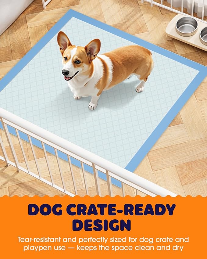 Powools Puppy Pads - Super Absorbent & Spill-Proof Pee Pads for Dogs with 6-Layer Material, Quick-Dry Potty Pads for Floors, Furniture, Vehicle, 34" × 28", 100 Packs