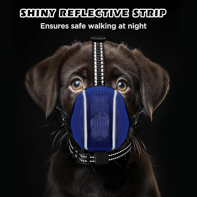 Dog Muzzle - Soft Breathable Mesh Nylon Adjustable Muzzle for Small Medium Large Dogs | Prevents Chewing,Biting & Scavenging | Allows Panting, Drinking & Grooming | Secure Collar Strap Design(Blue M)