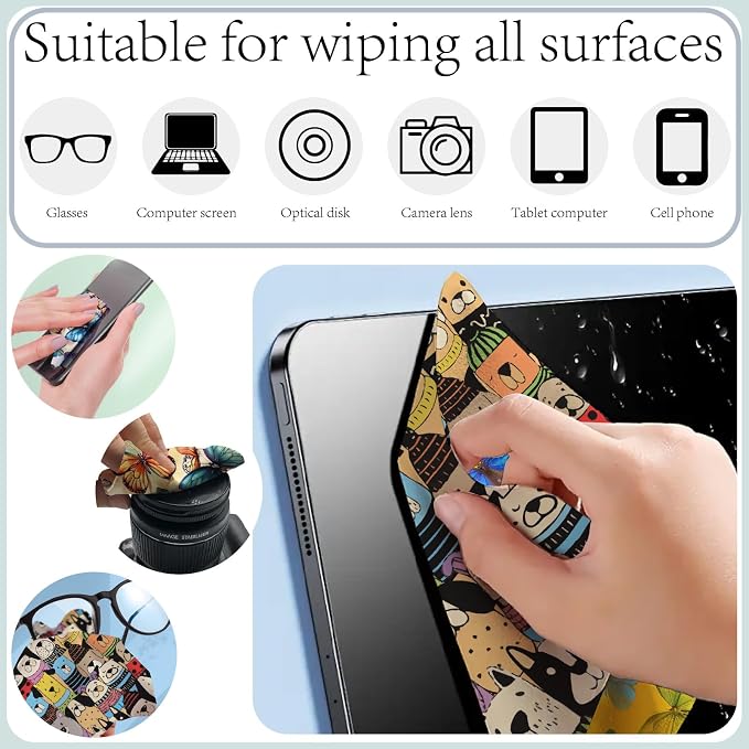 CREATCABIN 6Pcs Glasses Cleaning Cloth Microfiber Lens Cleaning Cloths Reusable Dog Glasses Cleaner Wipes Soft Microfiber Eyeglass for Camera Laptops Screens Cell Phone 6x6Inch