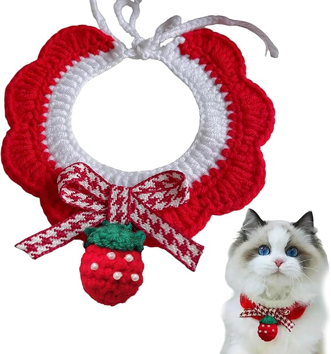 Elegant Lace Cat Collar with Cute Bow,Cat Collar with Bow Tie,Pet Lace Bib Collar with Cute Bow,Cat Princess Costumes,Red,1 Piece ﻿