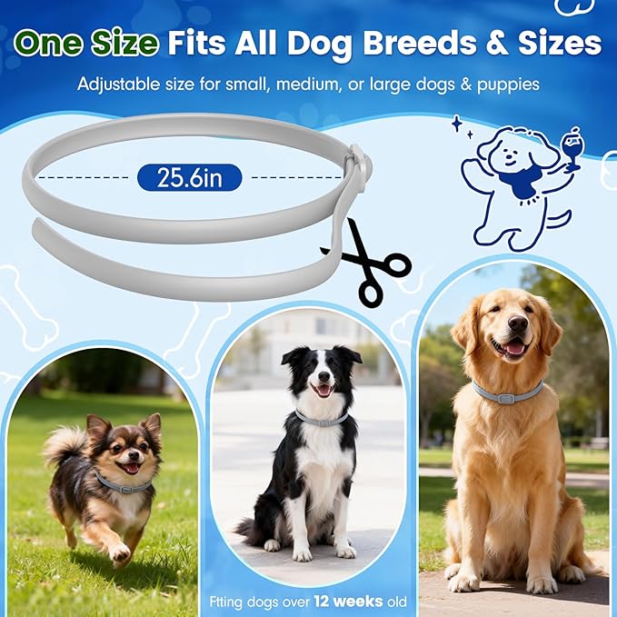 KOOSA Flea and Tick Collar for Dogs, 5 Packs Flea Collar for Dogs with Natural Essential Oils, Waterproof & Adjustable Flea and Tick Prevention Collar for Small Medium Large Dogs & Puppies, Grey 01