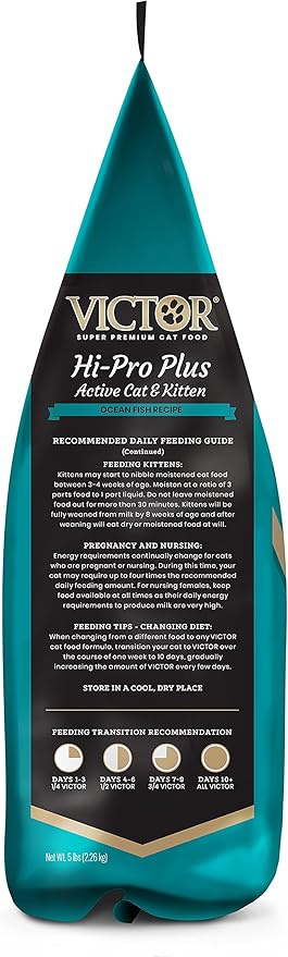 VICTOR Super Premium Cat Food – Hi-Pro Plus Active Adult Cat and Kitten – Dry Feline Food for Active Cats – All Breeds and All Life Stages – Supports Energy, Healthy Coat, Immune Function, 5lb