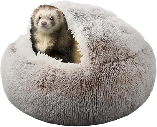 Ferret Bed Cave Bed and Hideout，Ferret Hideaway Bed Accessories for Cage(Brown)