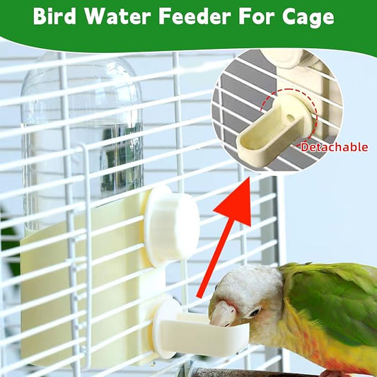 Bird Water Dispenser Automatic Bird Feeder for Cage Set, No Mess Parakeet Water Food Dispenser for Parrots Cockatiels Finches Budgies (3PCS, Yellow)