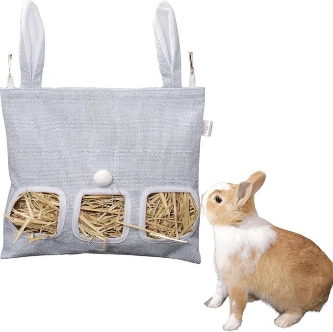 Rabbit Hay Feeder, Bunny Hay Bag for Rabbits,Rabbit Feeder Fabric Bag Feeder Storage Bag,Large Capacity Cotton Canvas Fabric Hanging Hay Feeder Bag for Small Animal,Hay Guinea Pig (Blue,M)