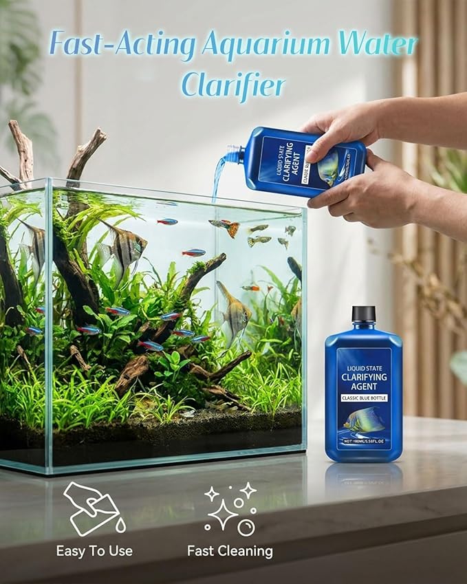 Fast-Acting Aquarium Water Clarifier, Powerful Freshwater Aquarium Water Purification Clarifier, Clears Cloudy Fish Tank, Liquid State Clarifying Agent, for Freshwater