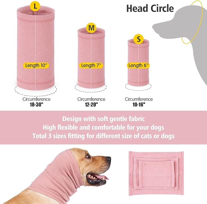 Meifsou Calming Hoodie for Dogs - Stretchy Dog Ear Cover, No Shake Anxiety Head Wrap Quiet Ears, Pet Snoods for Thunder, Lightning, Fireworks, Vet Visits, Grooming, Rabbit Plush Fabric, Yellow M