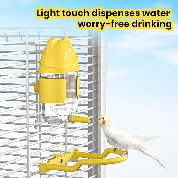 11 Fl Oz No Mess Hanging Water Dispenser,Leak-Proof Automatic Bird Water Feeder,Small Animal Water Bottle for Guinea Pigs,Chinchillas,Ferrets,Parrots,Squirrels,Rats,Bunnies (Yellow)