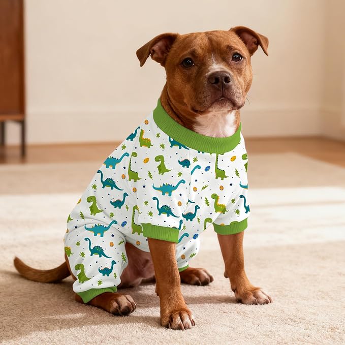 Dog Pajamas for Small Medium Dogs Recovery Suit Dog Pjs Dog Onesie Cute Soft Breathable Puppy Pajamas Pet Spring Summer Stretchy Pjs for Boy Girl - Green Dinosaurs