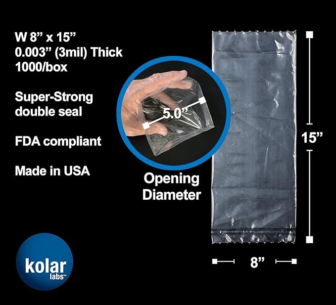 RESILIA Plastic, Leak-Proof Shipping Bags for Live Fish - 8" x 15" 3 Mil, 0.003 Inch, Double Bottom Seal, for Freshwater & Saltwater Fish, Case of 1000