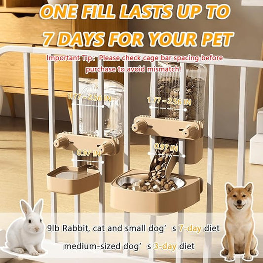 2-Pack Cage-Style Large Capacity Hanging Automatic Pet Feeder & Water Dispenser 50oz/1500ml,for Cages 0.98" Max Inner,1.77"-2.56" Outer,for Small/Medium Dogs, Cats, Rabbits & Guinea Pigs