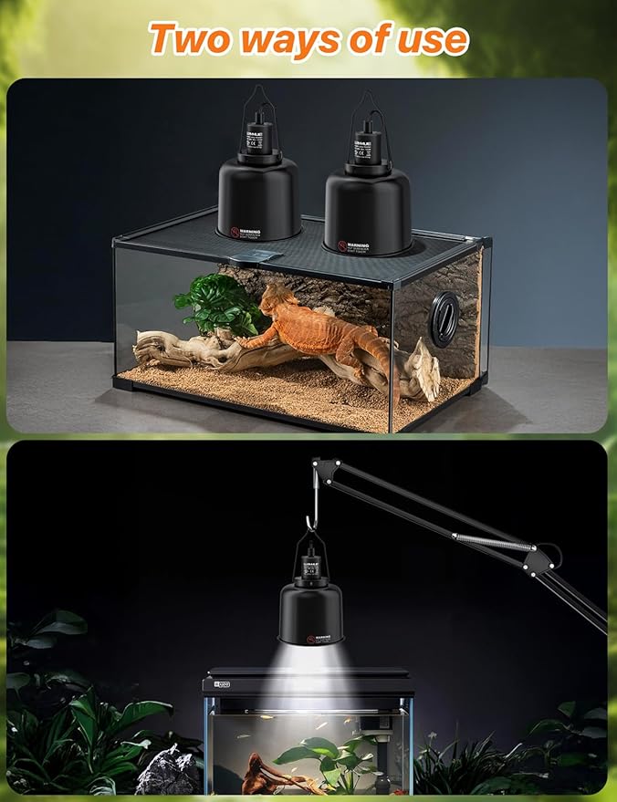 2-Pack 5.5 Inch Deep Dome Reptile Light Fixture with Clamp, ETL Certified E26 Ceramic Socket (100W), Aluminum UVA UVB Basking Lamp Holder for Terrariums, Bearded Dragons and Turtles