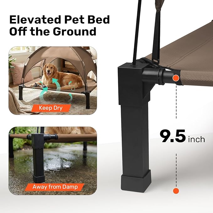 Heeyoo Elevated Dog Bed with Removable Canopy, Portable Dog Cot with Sun Protection Shade Tent, Raised Pet Cooling Cot Bed for Dogs, 51in