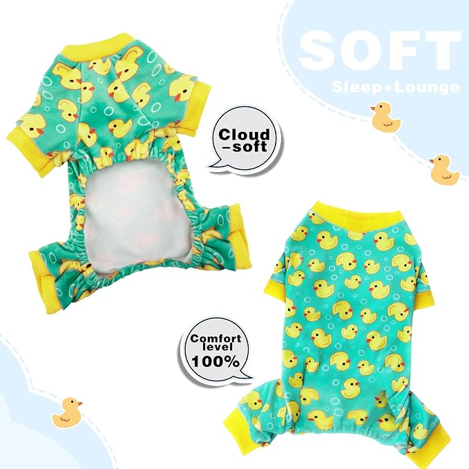 Paiaite Dog Pajamas Onesie: Comfortable Four-Legged Apparel for Small, Medium, & Large Dogs, Polyester Material for Comfort, Wrinkle Resistance, Moisture Wicking, and Stretchiness Yellow Duck XL